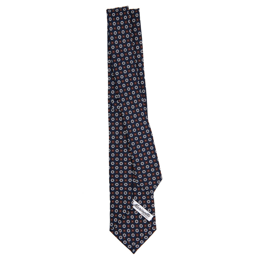CRAVATTA SARTORIALE 7 CM IN SETA STAMPATA BLU SCURO