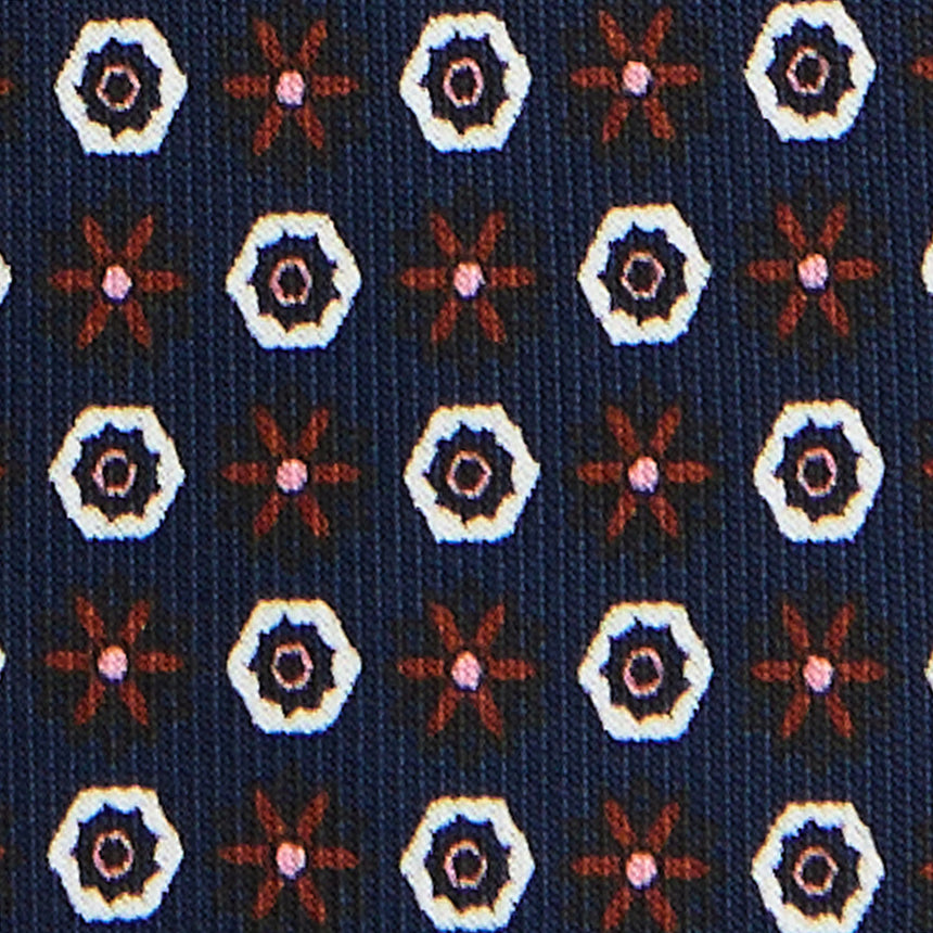 CRAVATTA SARTORIALE 7 CM IN SETA STAMPATA BLU SCURO