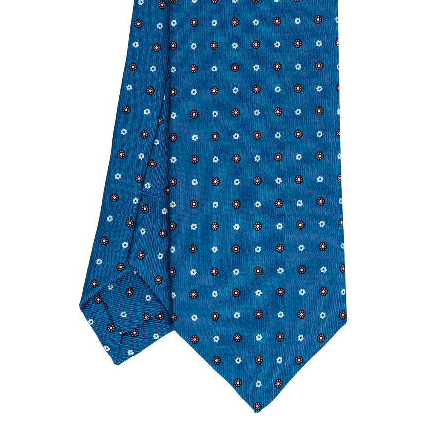 CRAVATTA SARTORIALE 7 CM IN SETA STAMPATA BLU MEDIO