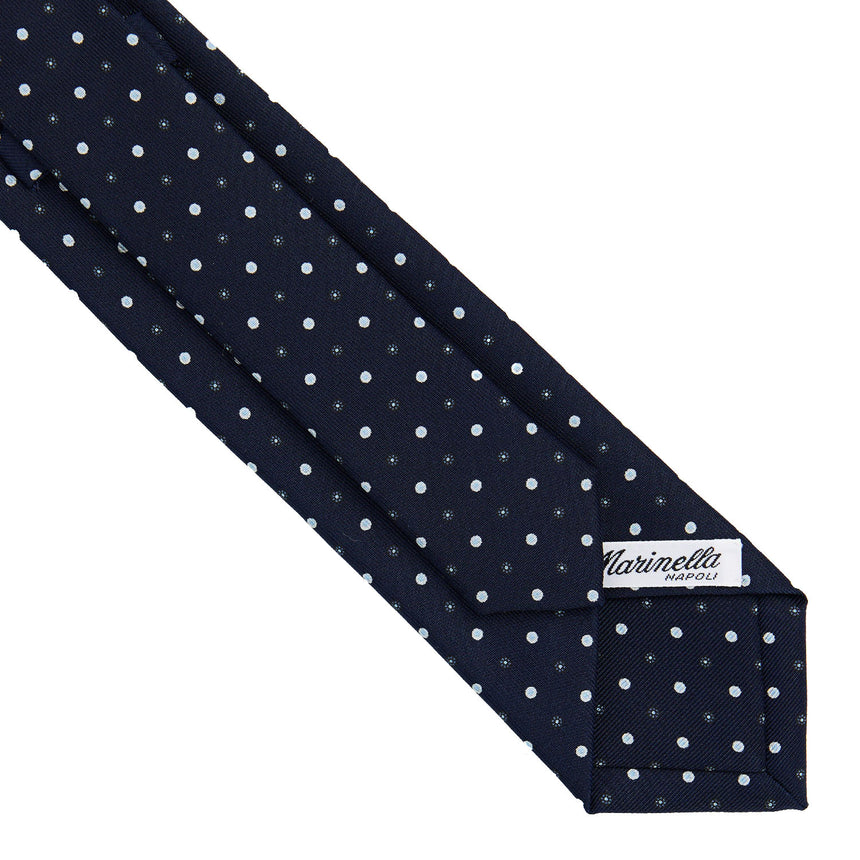 CRAVATTA SARTORIALE 7 CM IN SETA STAMPATA BLU SCURO