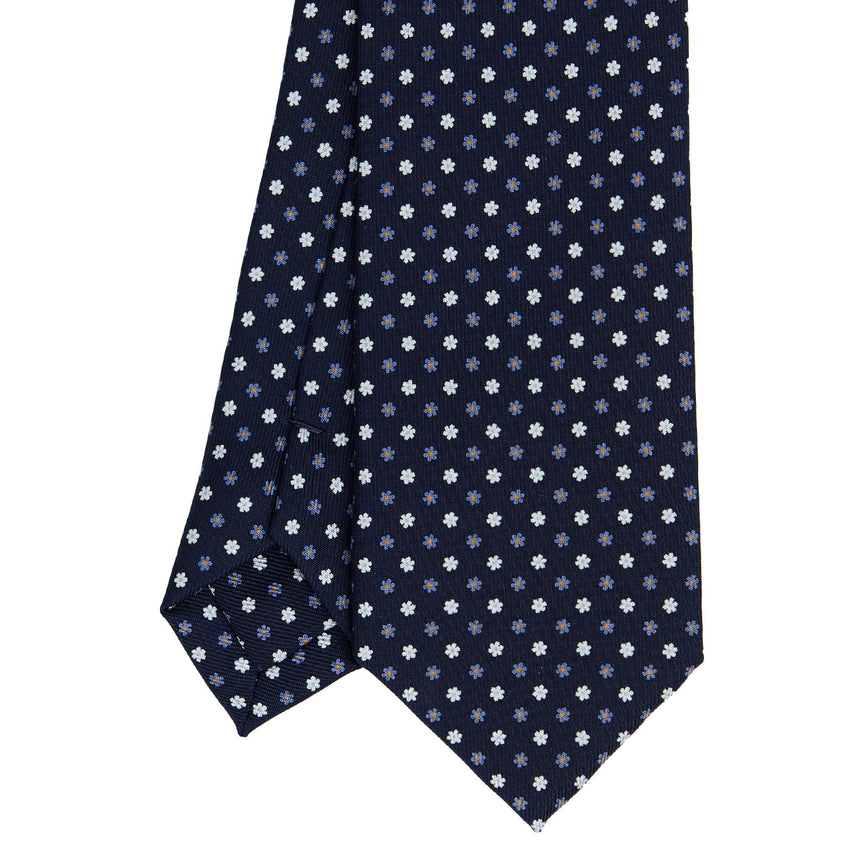 CRAVATTA SARTORIALE 7 CM IN SETA STAMPATA BLU SCURO