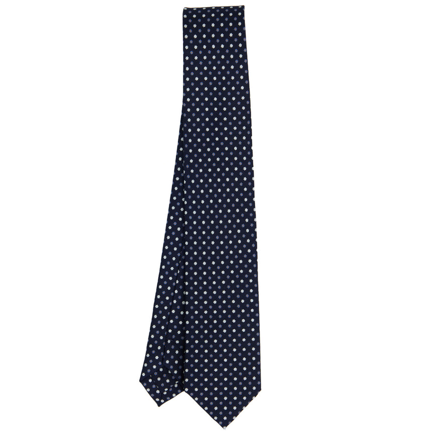 CRAVATTA SARTORIALE 7 CM IN SETA STAMPATA BLU SCURO