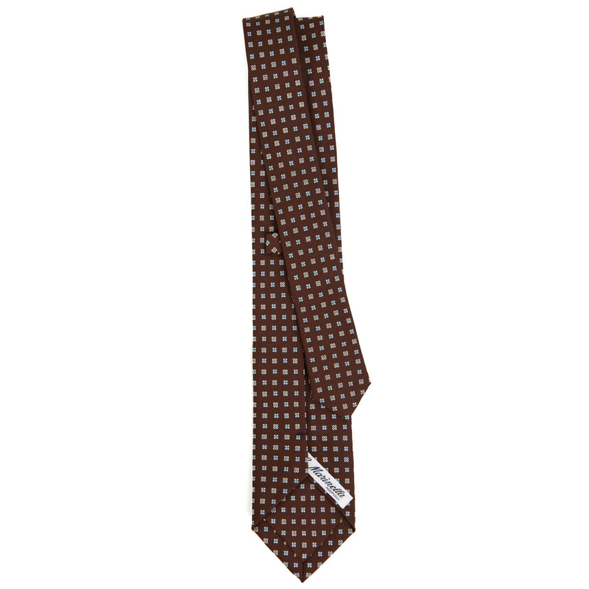 CRAVATTA SARTORIALE 7 CM IN SETA STAMPATA MARRONE SCURO