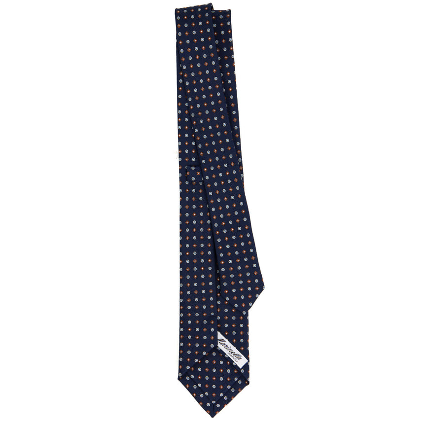 CRAVATTA SARTORIALE 7 CM IN SETA STAMPATA BLU SCURO