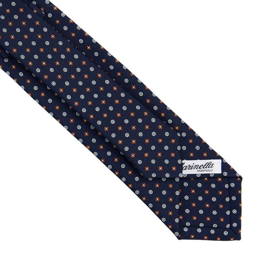 CRAVATTA SARTORIALE 7 CM IN SETA STAMPATA BLU SCURO