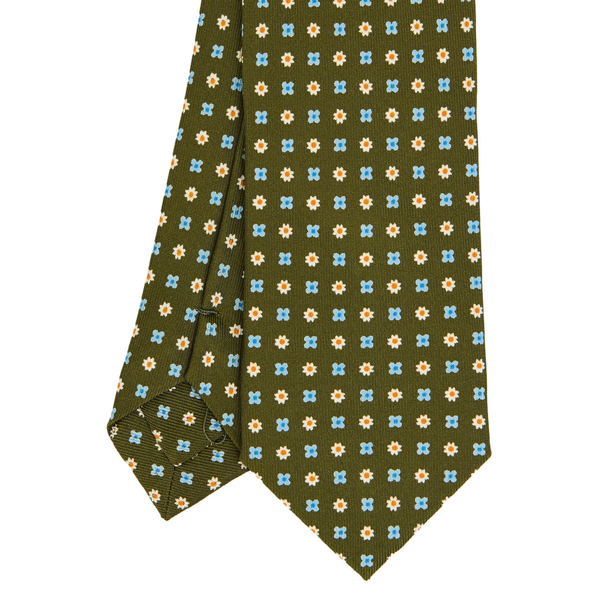 OLIVE GREEN SARTORIAL 7 CM PRINTED SILK TIE