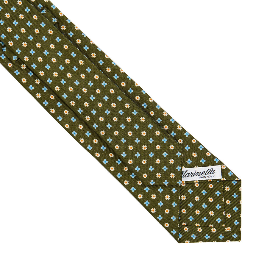OLIVE GREEN SARTORIAL 7 CM PRINTED SILK TIE
