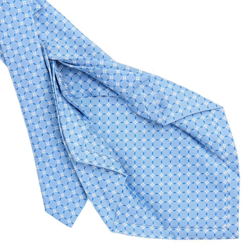 LIGHT BLUE 7 FOLD SARTORIAL PRINTED SILK TIE