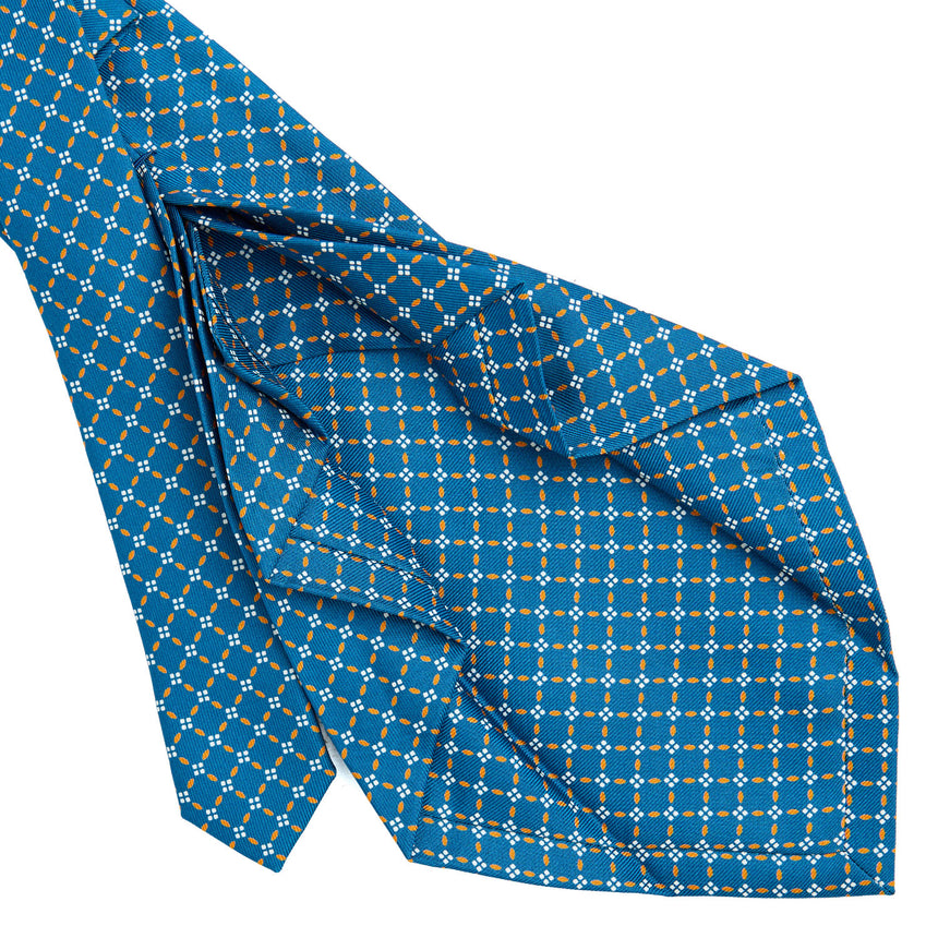MID BLUE 7 FOLD SARTORIAL PRINTED SILK TIE