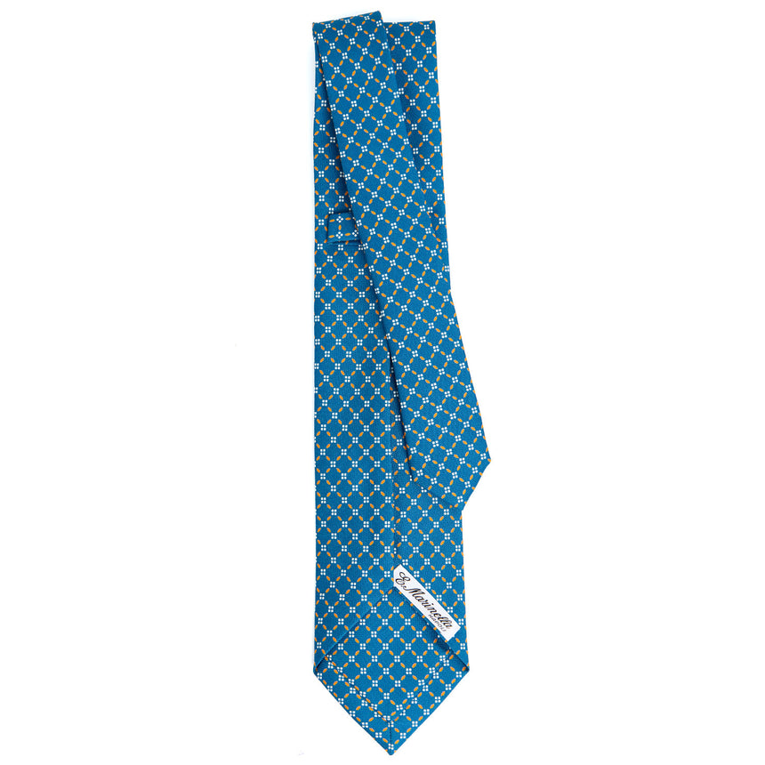 MID BLUE 7 FOLD SARTORIAL PRINTED SILK TIE
