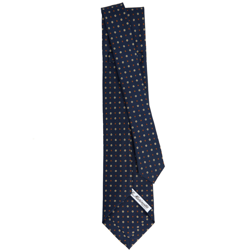 DARK BLUE 7 FOLD SARTORIAL PRINTED SILK TIE
