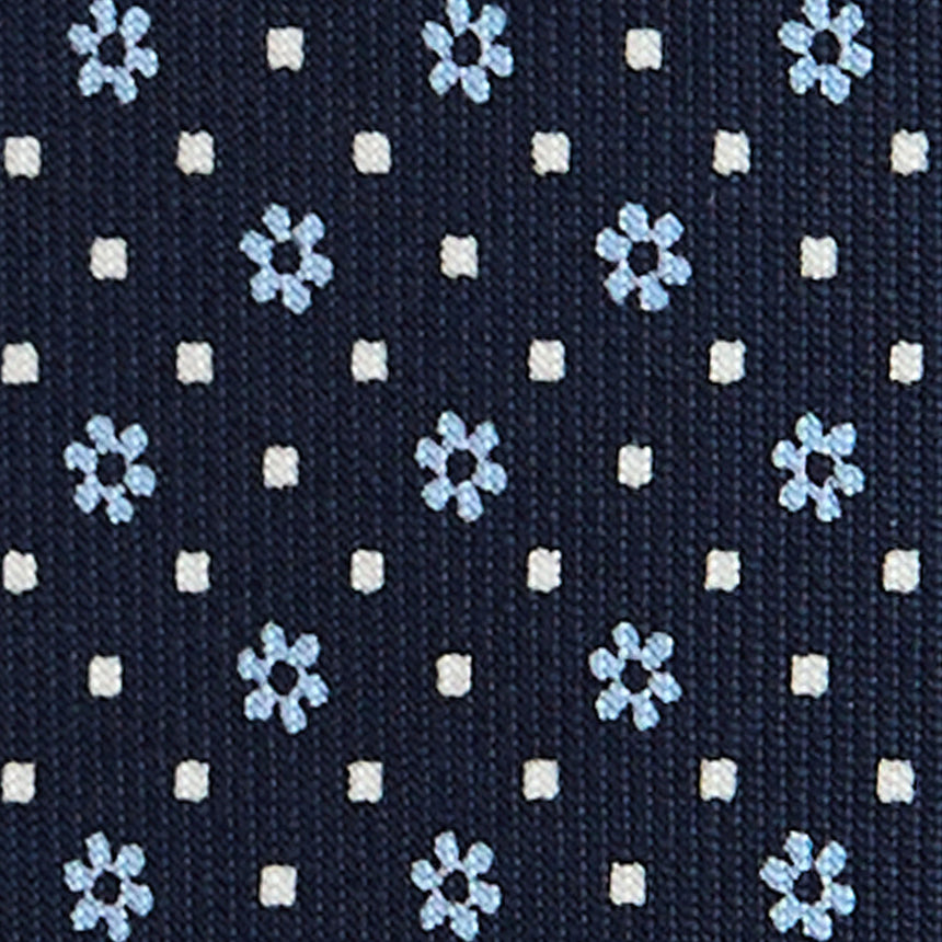 CRAVATTA SARTORIALE 7 PIEGHE IN SETA STAMPATA BLU SCURO