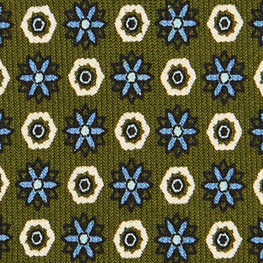 CRAVATTA SARTORIALE 7 PIEGHE IN SETA STAMPATA VERDE OLIVA