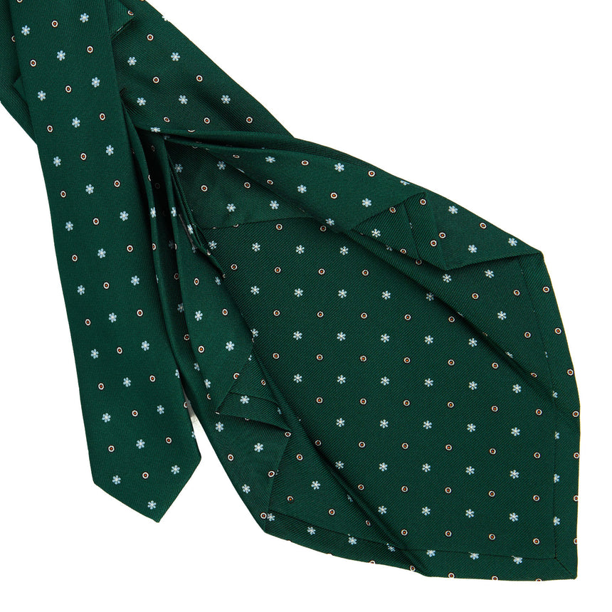 GREEN 7 FOLD SARTORIAL PRINTED SILK TIE
