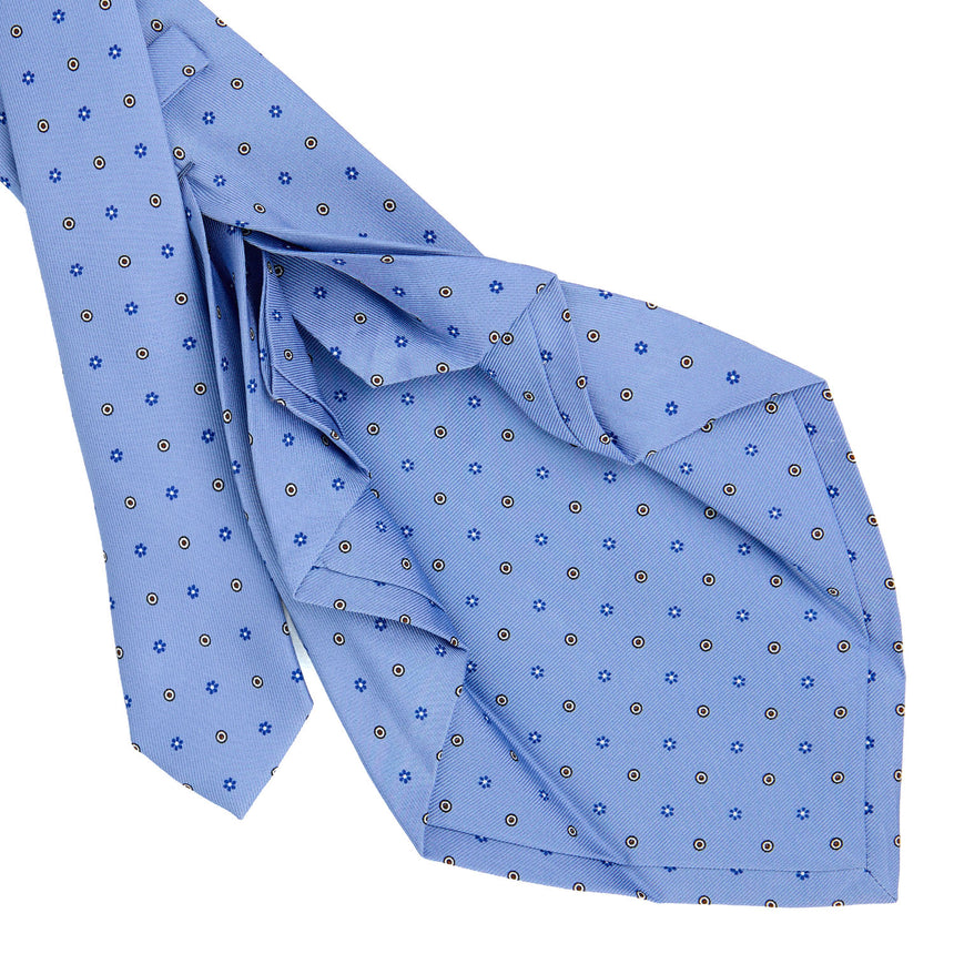 LIGHT BLUE 7 FOLD SARTORIAL PRINTED SILK TIE