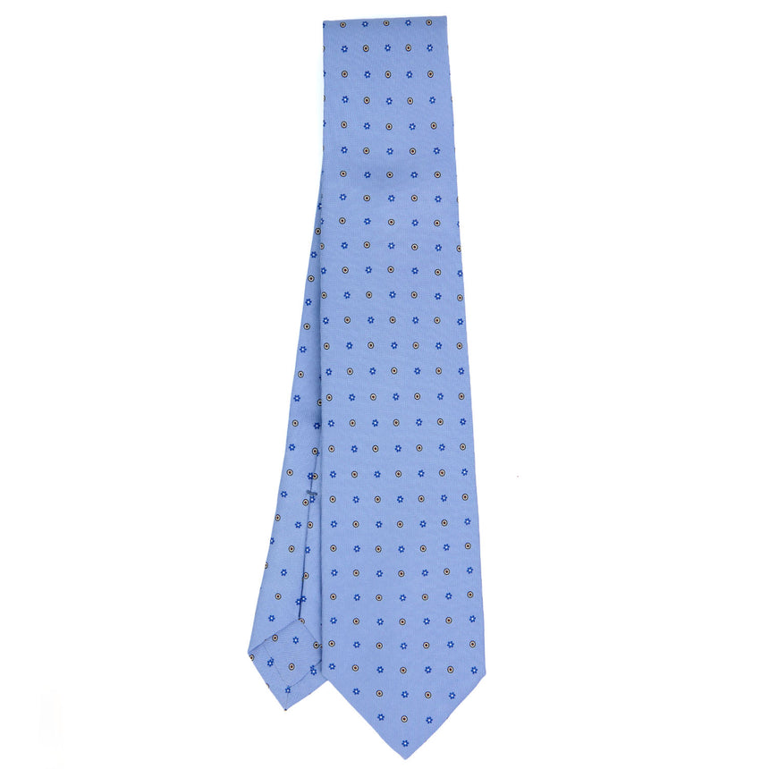 LIGHT BLUE 7 FOLD SARTORIAL PRINTED SILK TIE