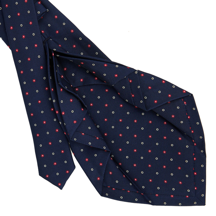 CRAVATTA SARTORIALE 7 PIEGHE IN SETA STAMPATA BLU SCURO
