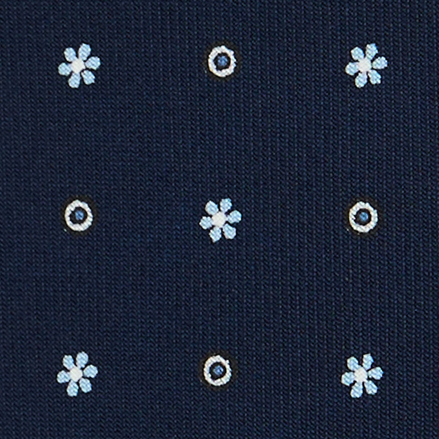 DARK BLUE 7 FOLD SARTORIAL PRINTED SILK TIE