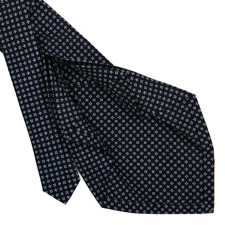 DARK BLUE 7 FOLD SARTORIAL PRINTED SILK TIE