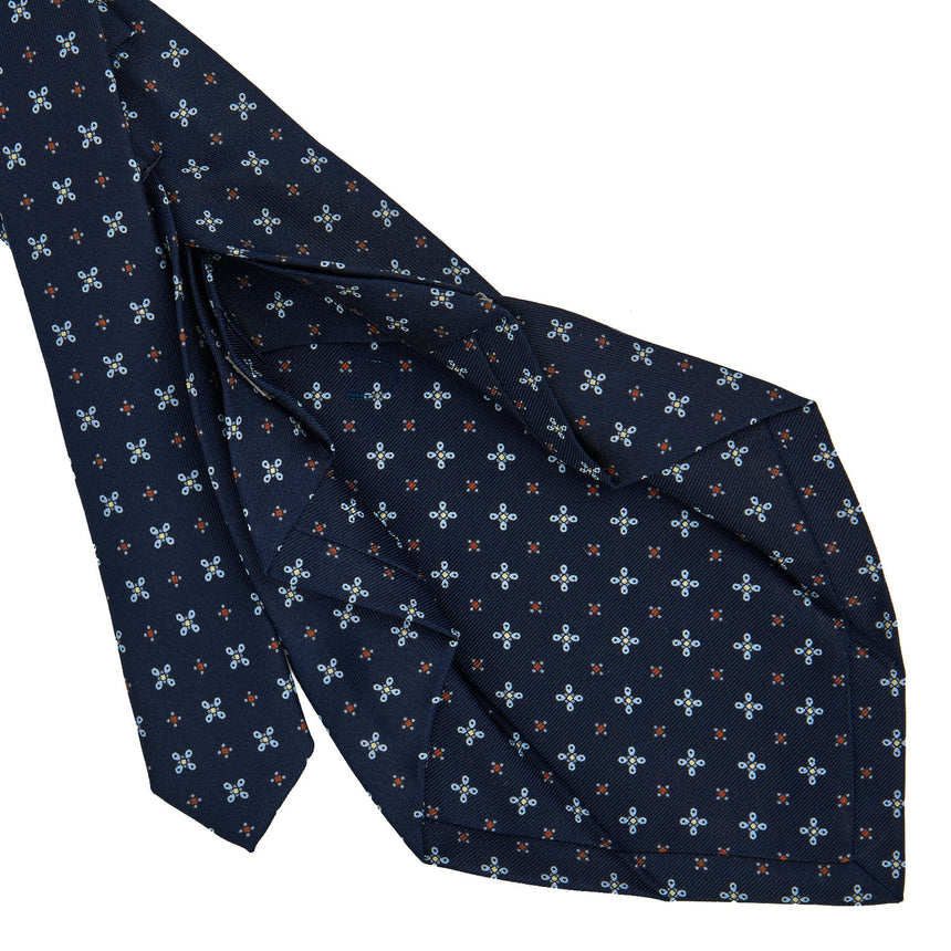 DARK BLUE 7 FOLD SARTORIAL PRINTED SILK TIE