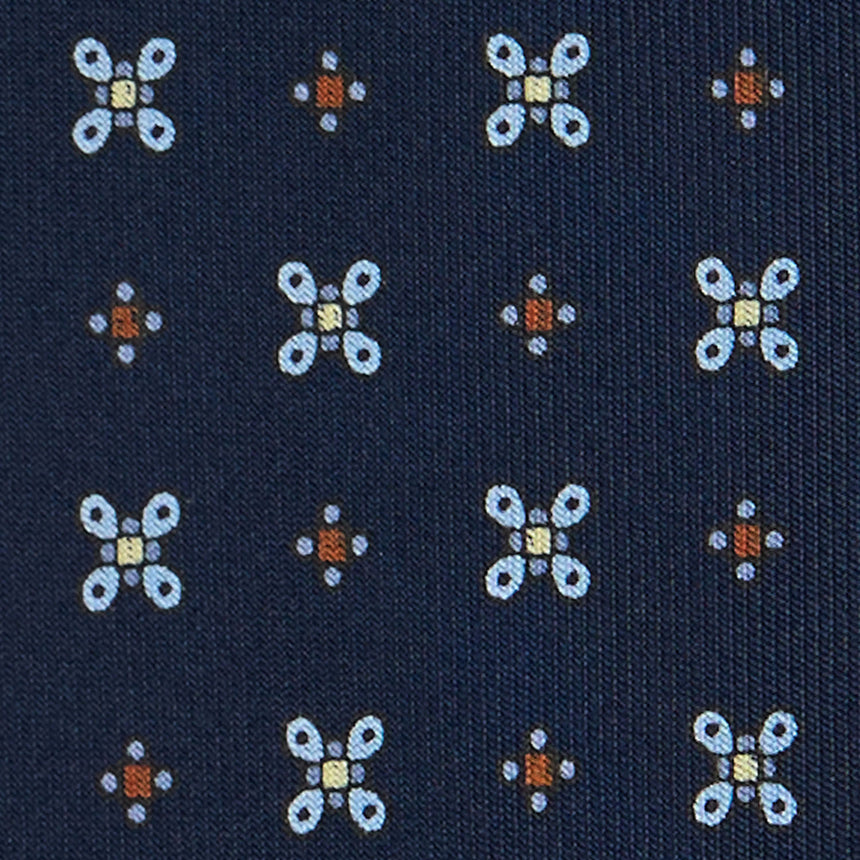 DARK BLUE 7 FOLD SARTORIAL PRINTED SILK TIE
