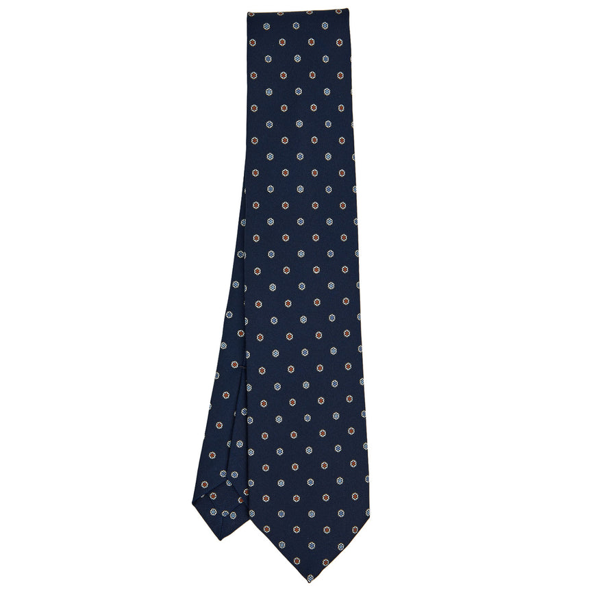CRAVATTA SARTORIALE 7 PIEGHE IN SETA STAMPATA BLU SCURO