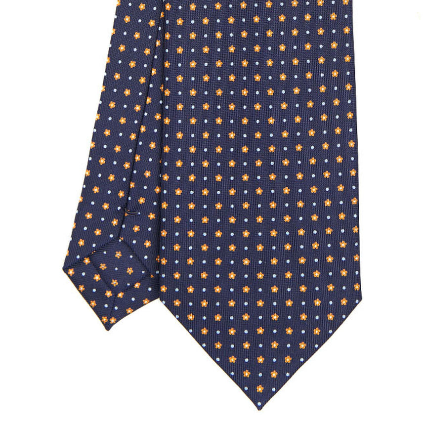 CRAVATTA SARTORIALE IN SETA STAMPATA BLU SCURO