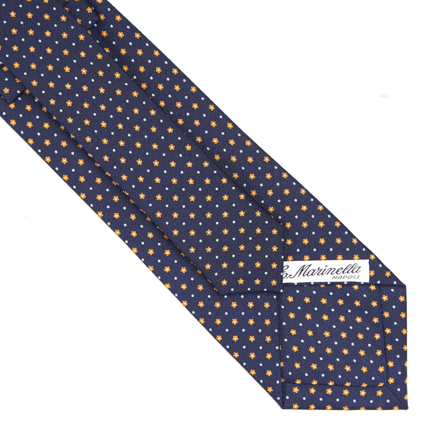 CRAVATTA SARTORIALE IN SETA STAMPATA BLU SCURO
