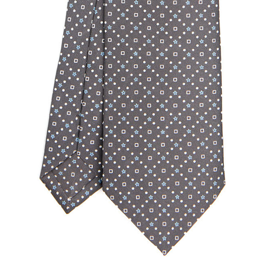 CRAVATTA SARTORIALE IN SETA STAMPATA GRIGIO SCURO