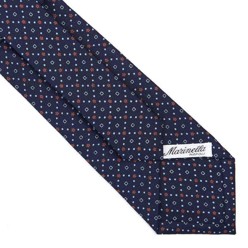 CRAVATTA SARTORIALE IN SETA STAMPATA BLU SCURO