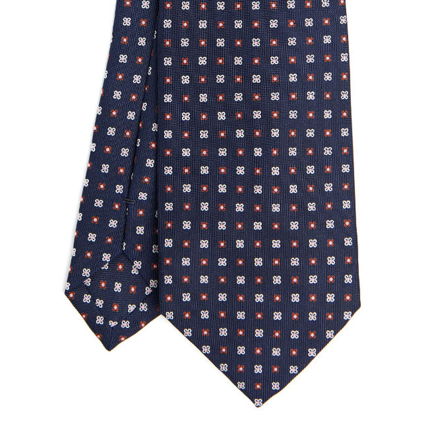 CRAVATTA SARTORIALE IN SETA STAMPATA BLU SCURO