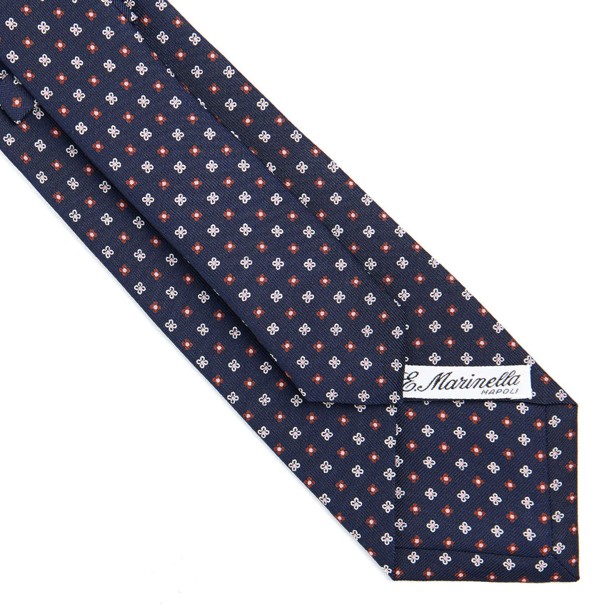 CRAVATTA SARTORIALE IN SETA STAMPATA BLU SCURO