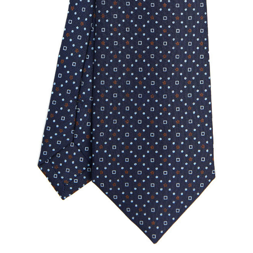 CRAVATTA SARTORIALE IN SETA STAMPATA BLU SCURO