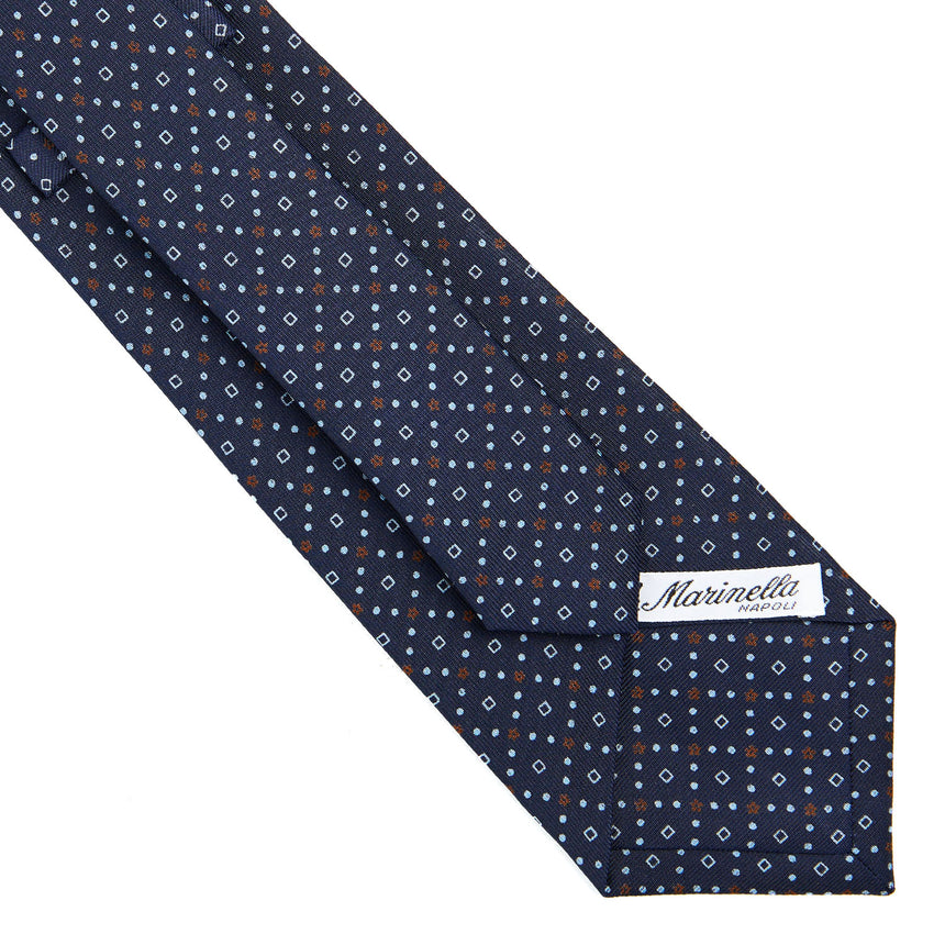 CRAVATTA SARTORIALE IN SETA STAMPATA BLU SCURO