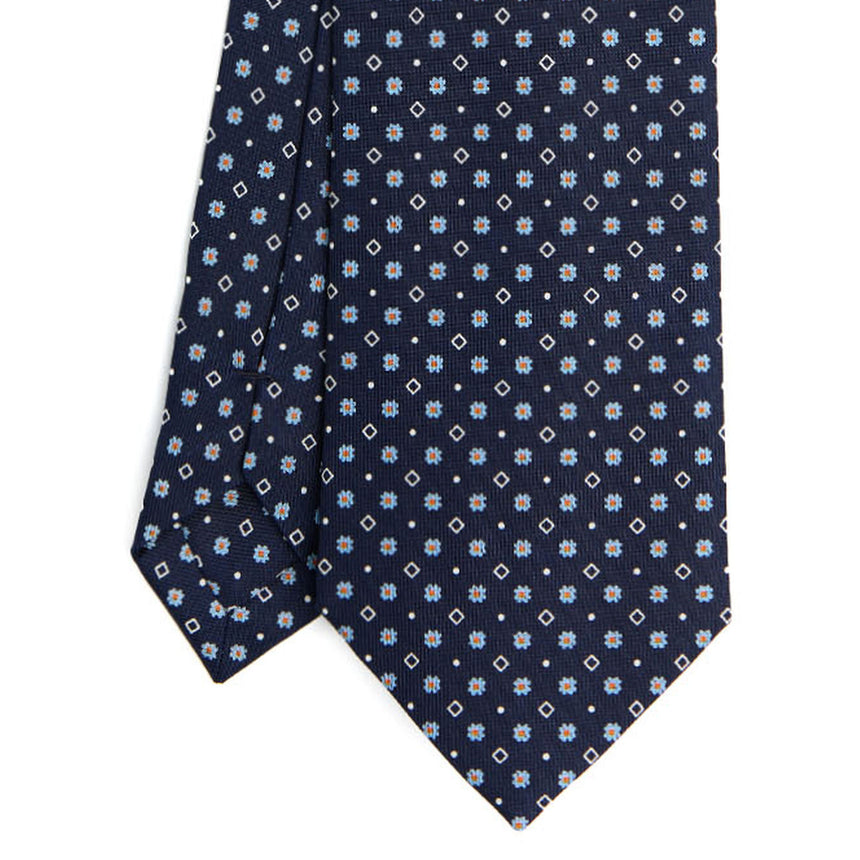 CRAVATTA SARTORIALE IN SETA STAMPATA BLU SCURO