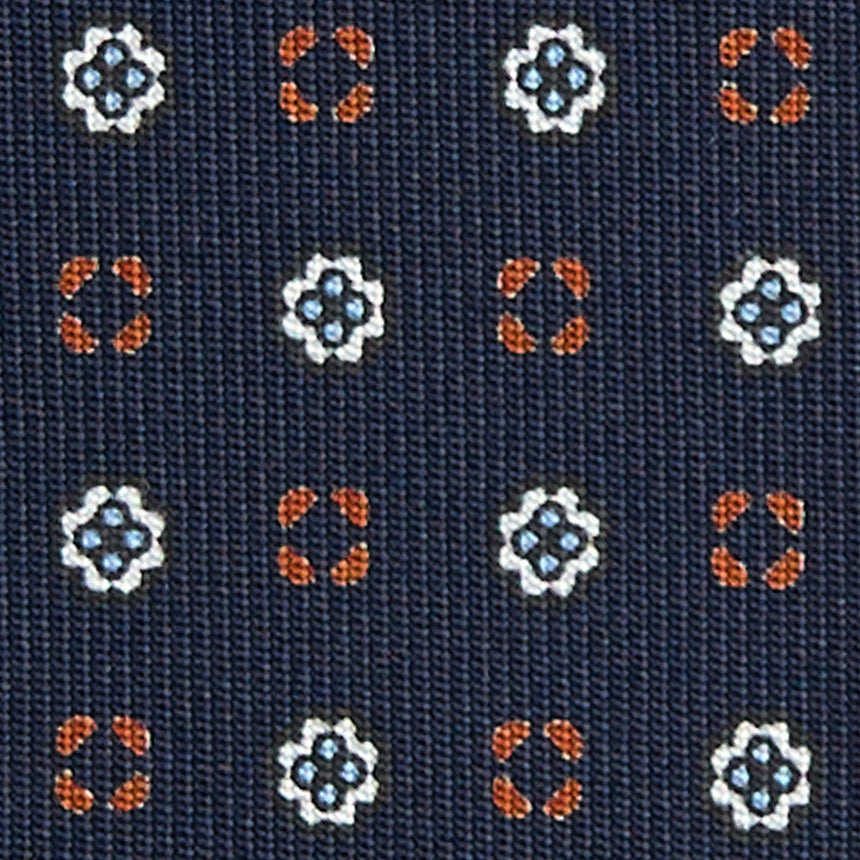 CRAVATTA SARTORIALE IN SETA STAMPATA BLU SCURO