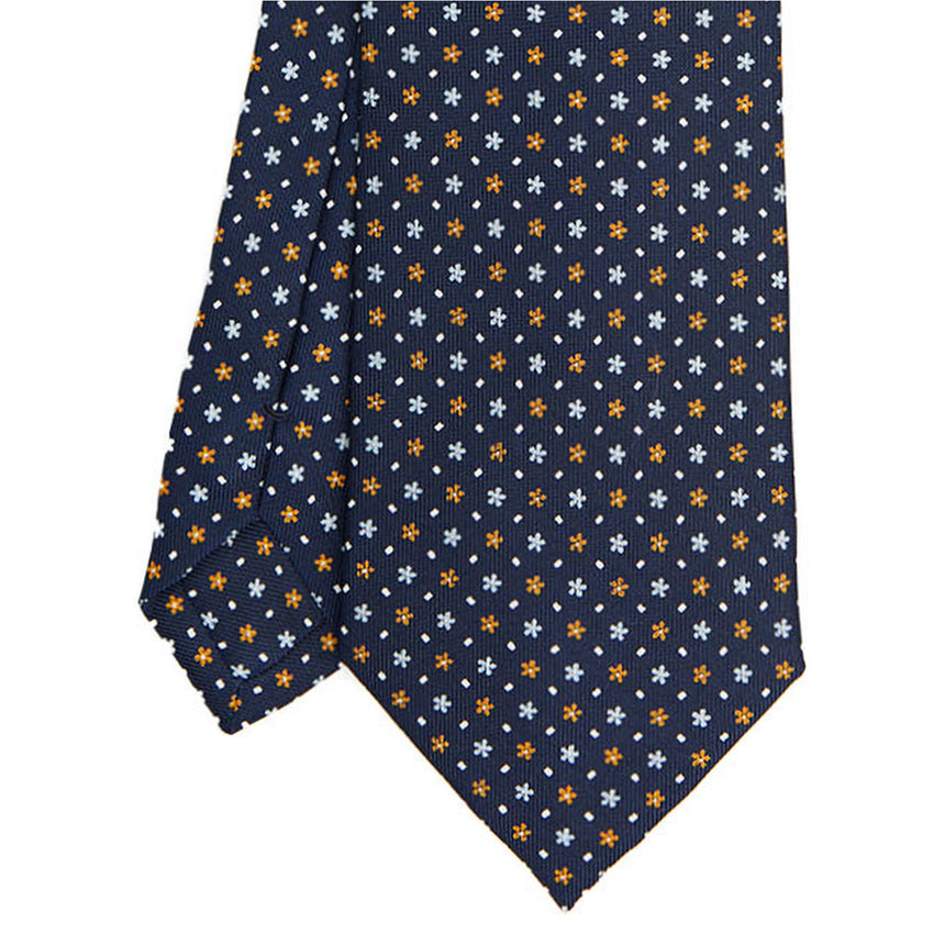 CRAVATTA SARTORIALE IN SETA STAMPATA BLU SCURO