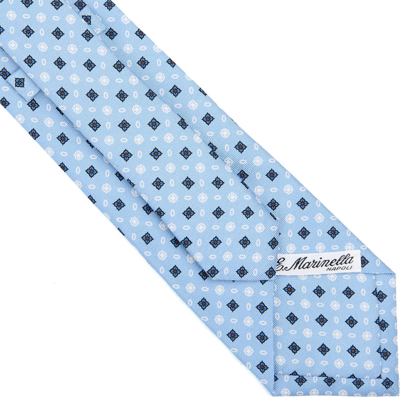 CRAVATTA SARTORIALE IN SETA STAMPATA AZZURRA
