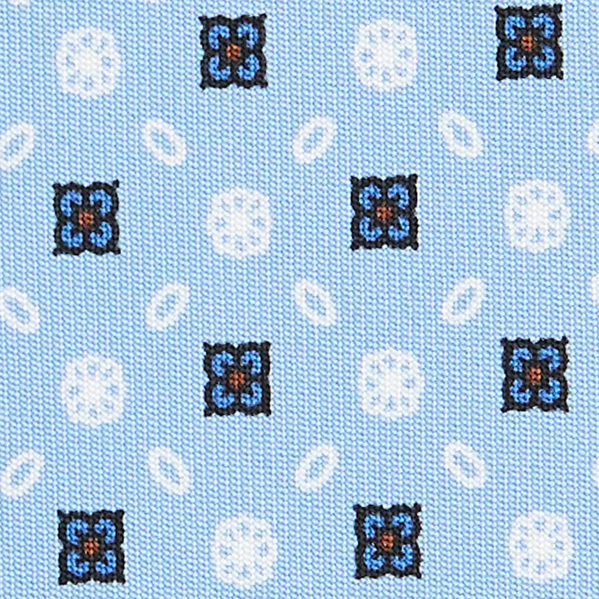 CRAVATTA SARTORIALE IN SETA STAMPATA AZZURRA