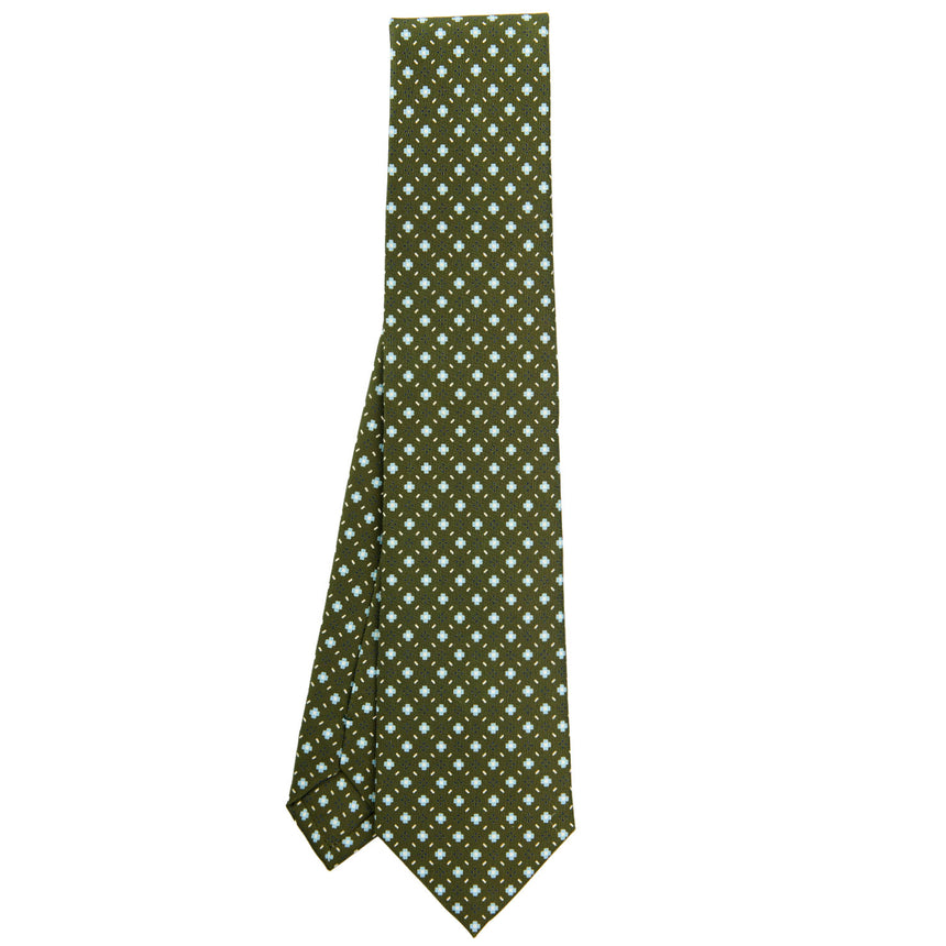 CRAVATTA SARTORIALE IN SETA STAMPATA VERDE OLIVA
