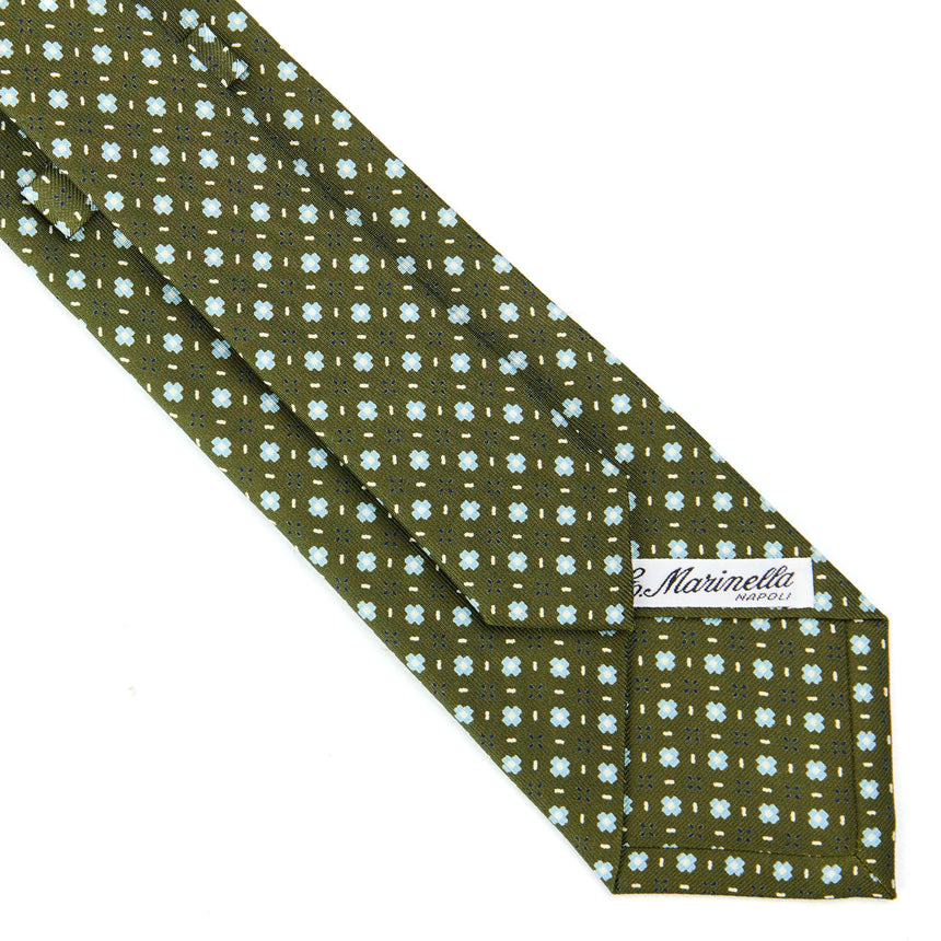 CRAVATTA SARTORIALE IN SETA STAMPATA VERDE OLIVA