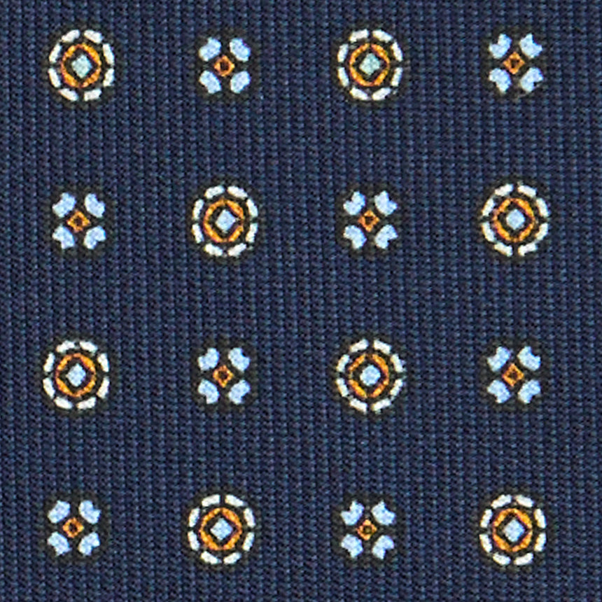CRAVATTA SARTORIALE IN SETA STAMPATA BLU SCURO
