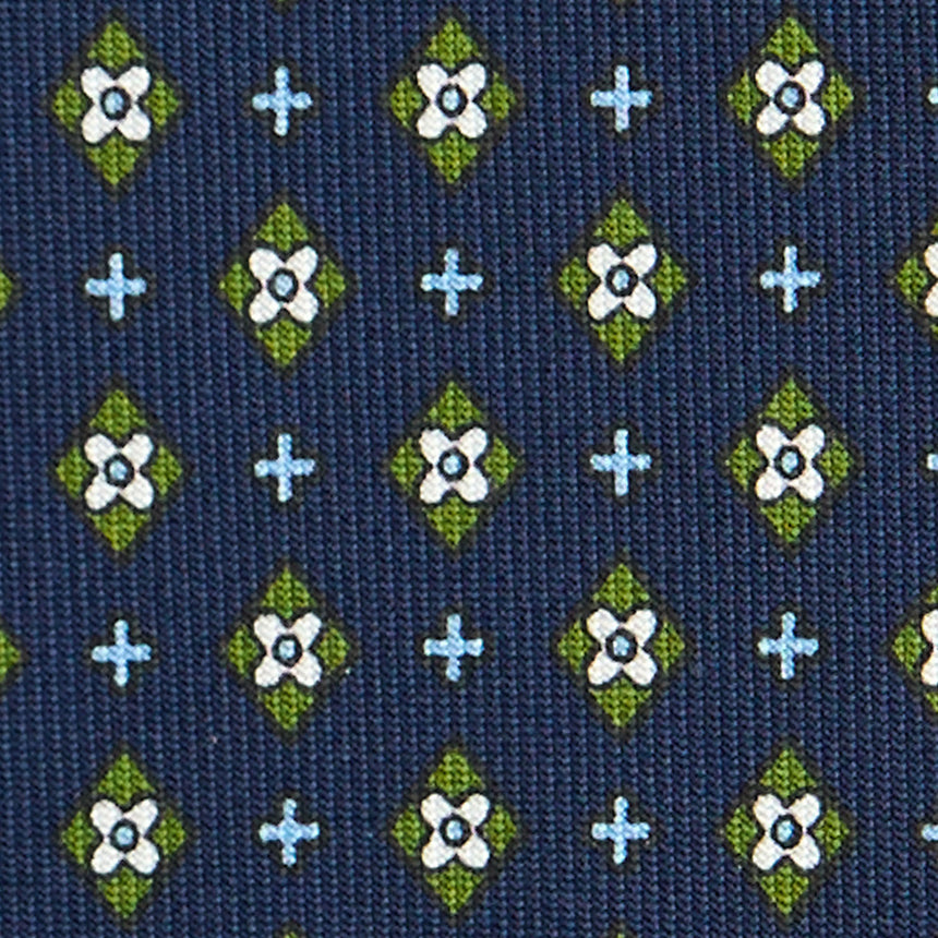 CRAVATTA SARTORIALE IN SETA STAMPATA BLU SCURO