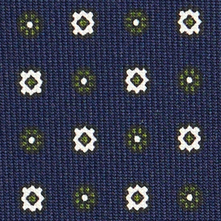 CRAVATTA SARTORIALE IN SETA STAMPATA BLU SCURO