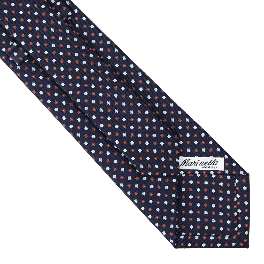 CRAVATTA SARTORIALE IN SETA STAMPATA BLU SCURO