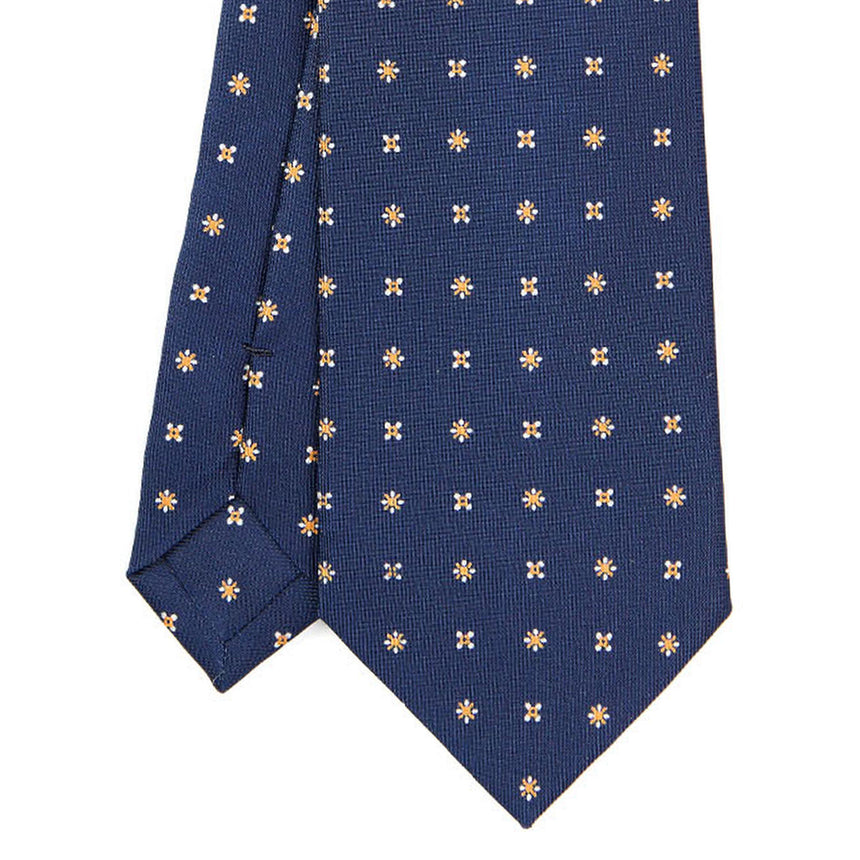 CRAVATTA SARTORIALE IN SETA STAMPATA BLU SCURO