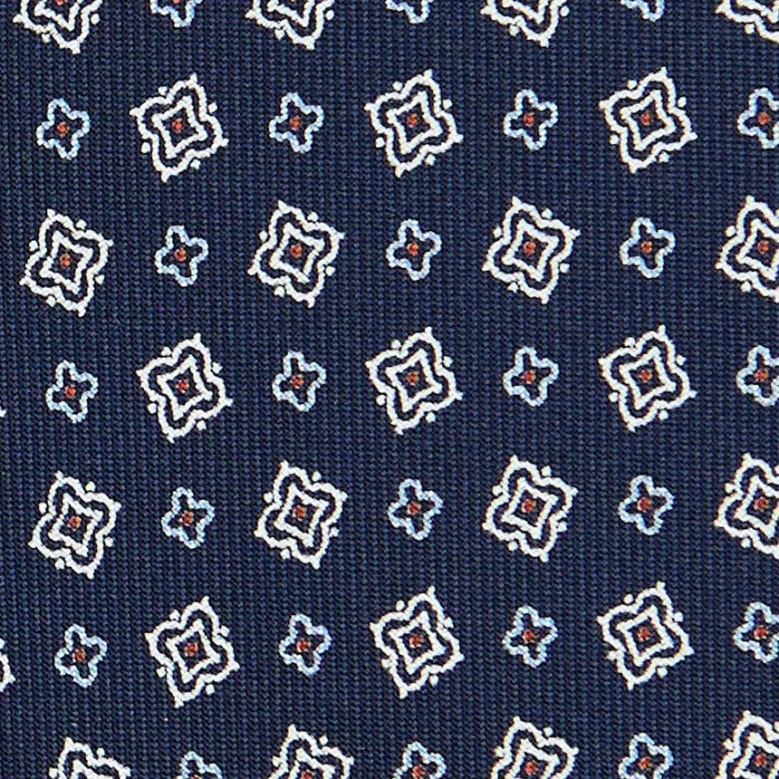 CRAVATTA SARTORIALE IN SETA STAMPATA BLU SCURO