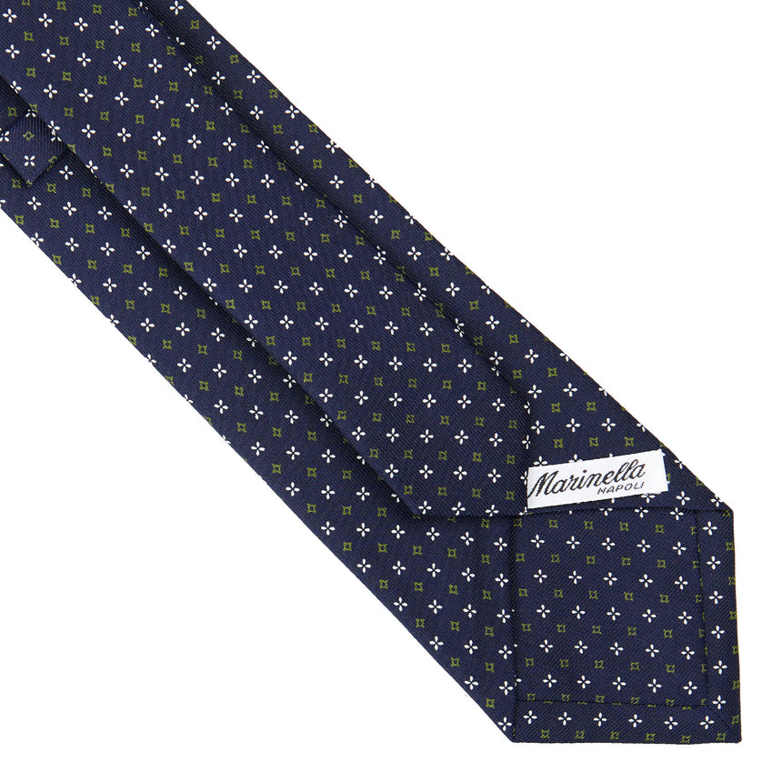 CRAVATTA SARTORIALE IN SETA STAMPATA BLU SCURO