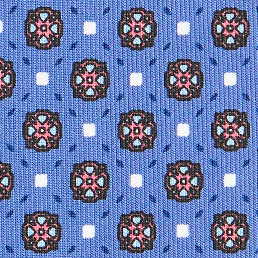 CRAVATTA SARTORIALE IN SETA STAMPATA AZZURRO POLVERE