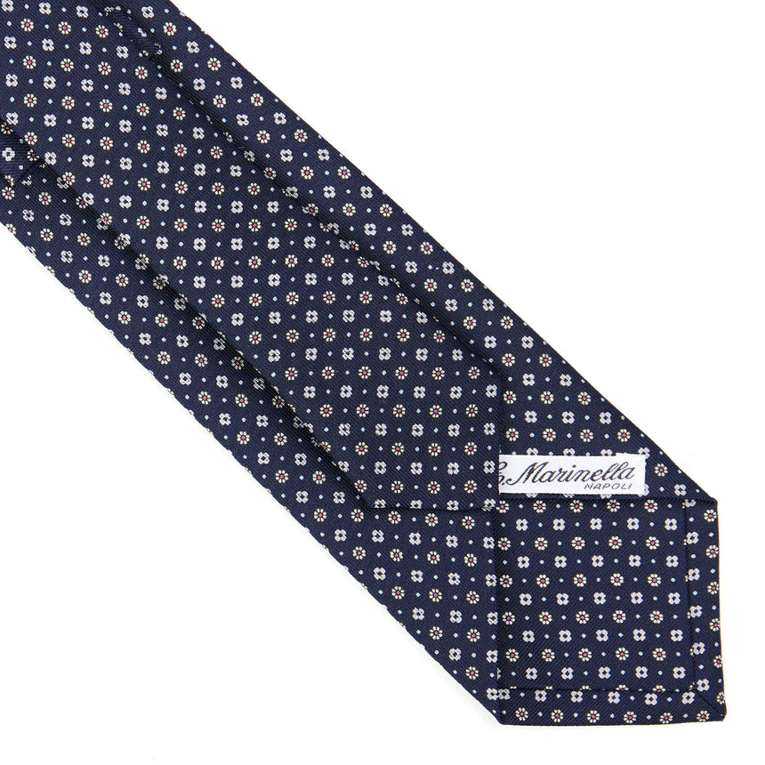 CRAVATTA SARTORIALE IN SETA STAMPATA BLU SCURO